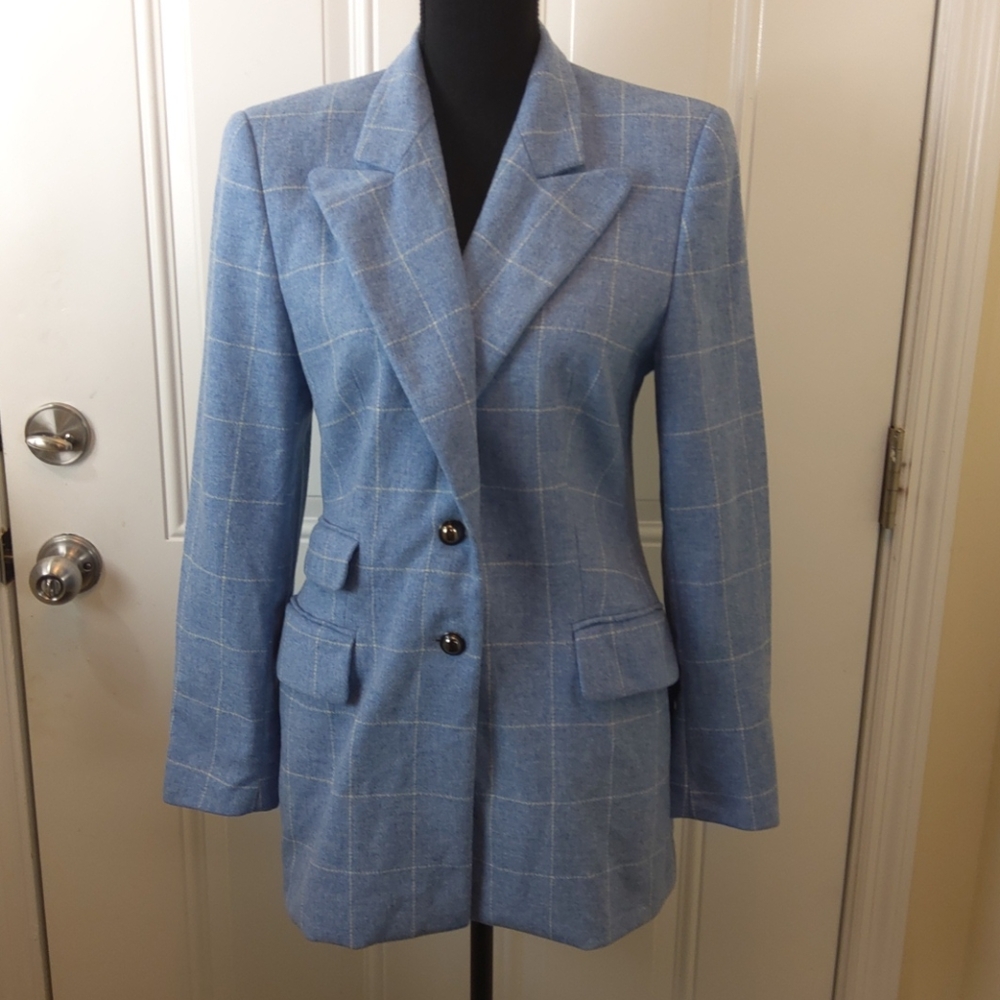 Escada blue pure new wool button front Blazer